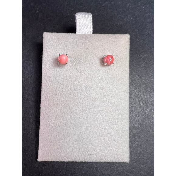 NEW Oregon peach opal 6mm stud earrings in rhodium over sterling silver - Picture 6 of 6